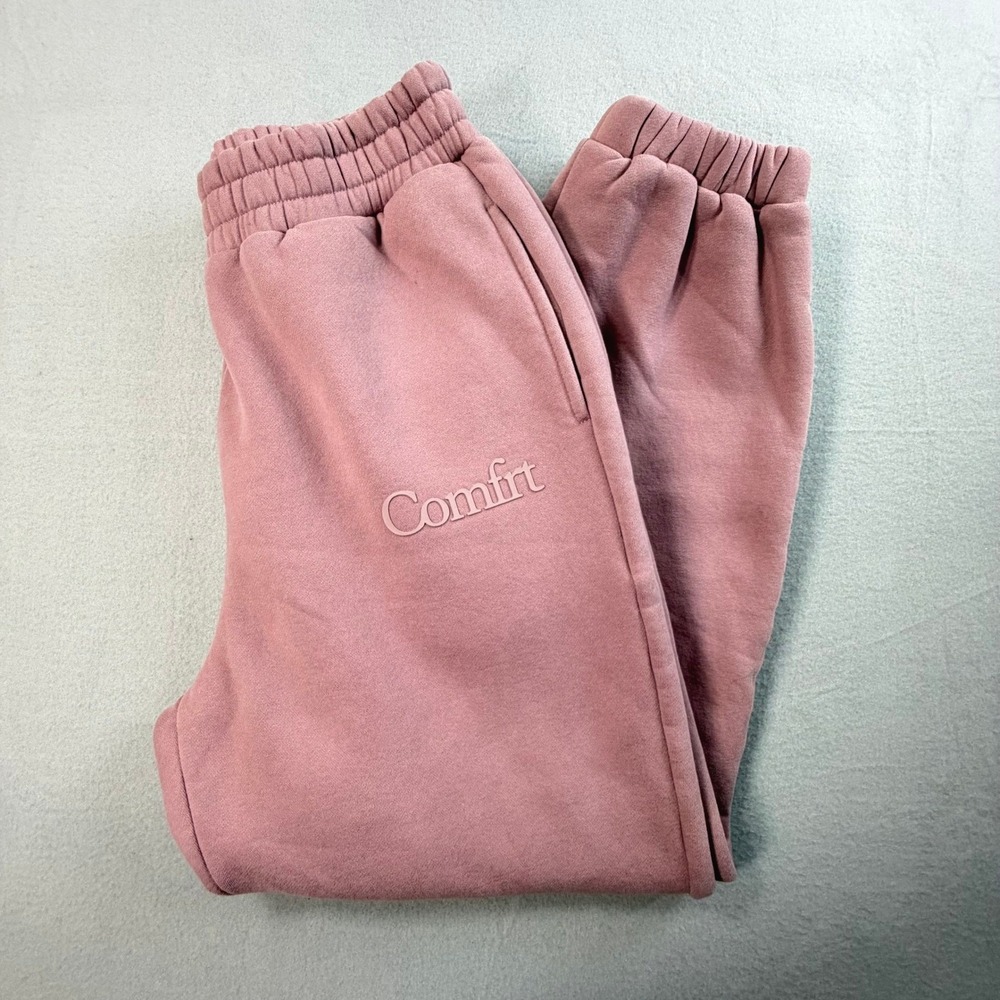 Comfrt Sweatpants Womens L Pink Mauve Fleece Joggers High Waisted Loungewear